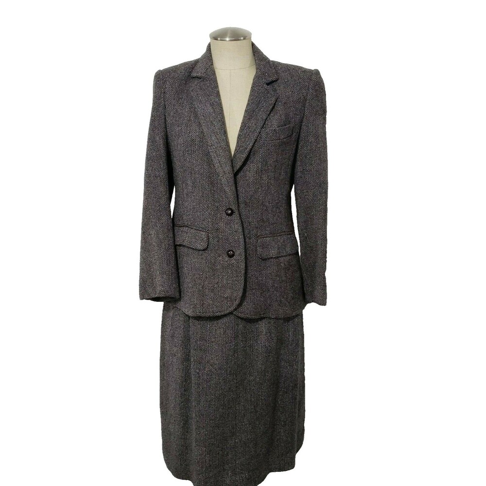 Vtg Sycamore Pure Wool Women's Herringbone-patterned Suit Jacket & Skirt 6/8?